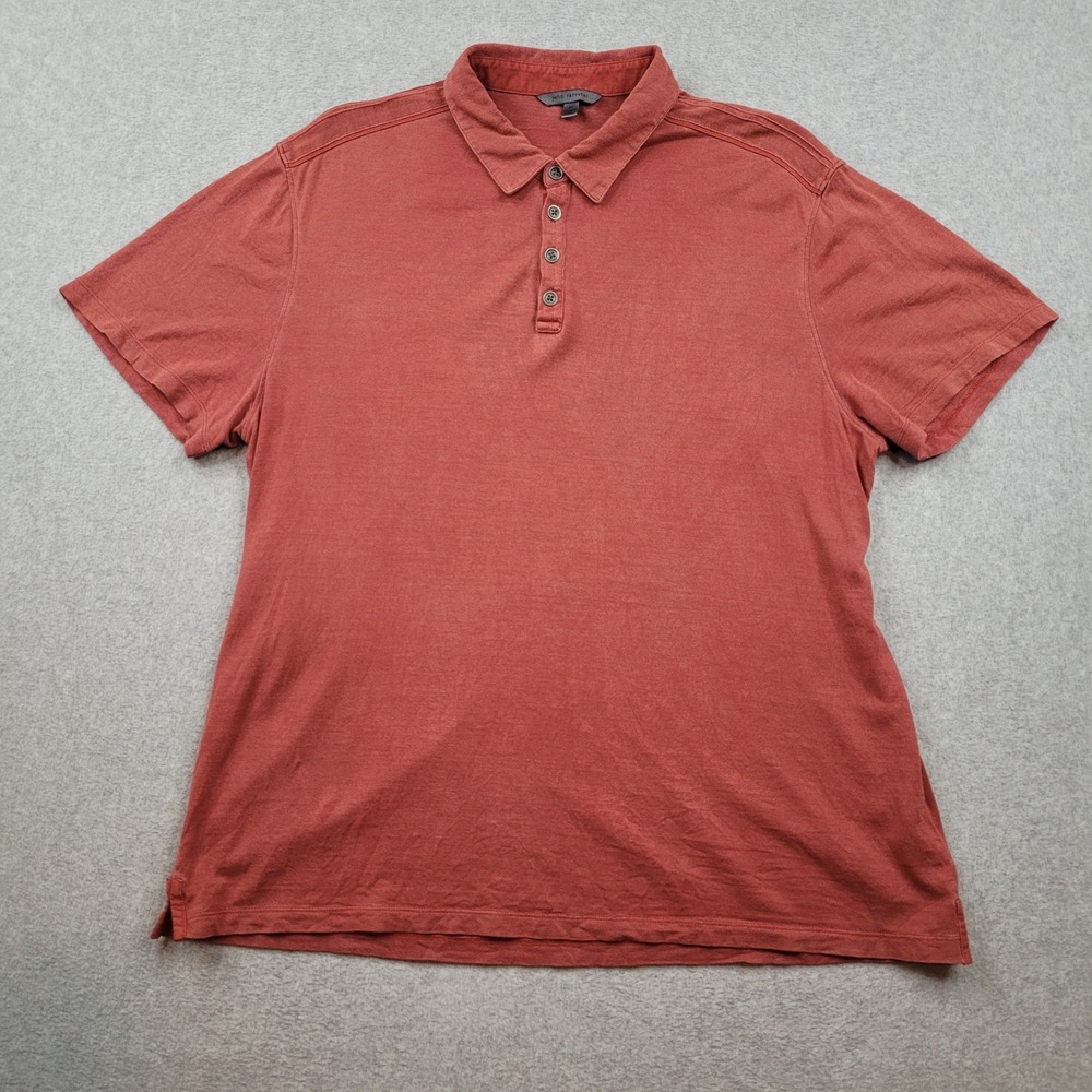 John Varvatos‎ Polo Shirt Mens XL Rust Red Silk Cotton Blend Short Sleeve Luxury